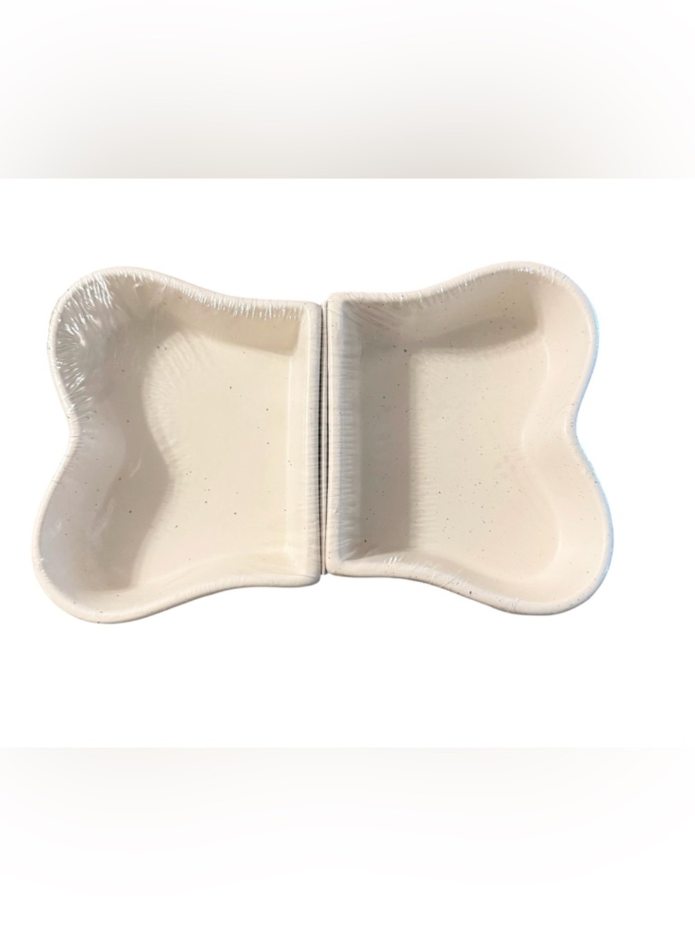 Double Bone-Shaped Ceramic Pet Bowl Cream New In Wrapping